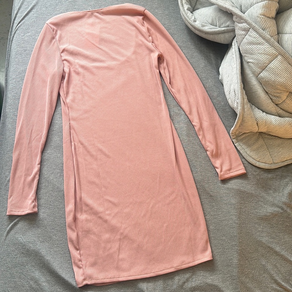 NWT ASOS Flounce london scoop neck ribbed mini dress in dusty pink - Picture 6 of 15